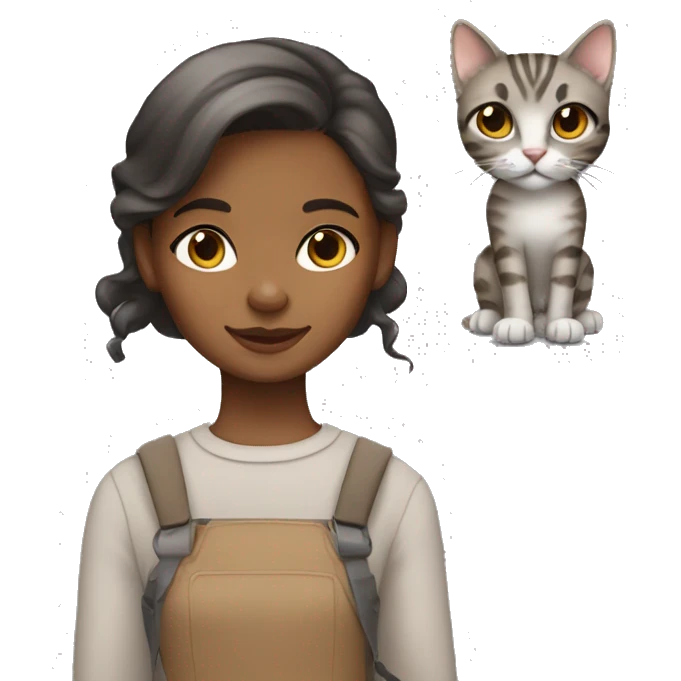 brownskin girl and gray tabby cat emoji