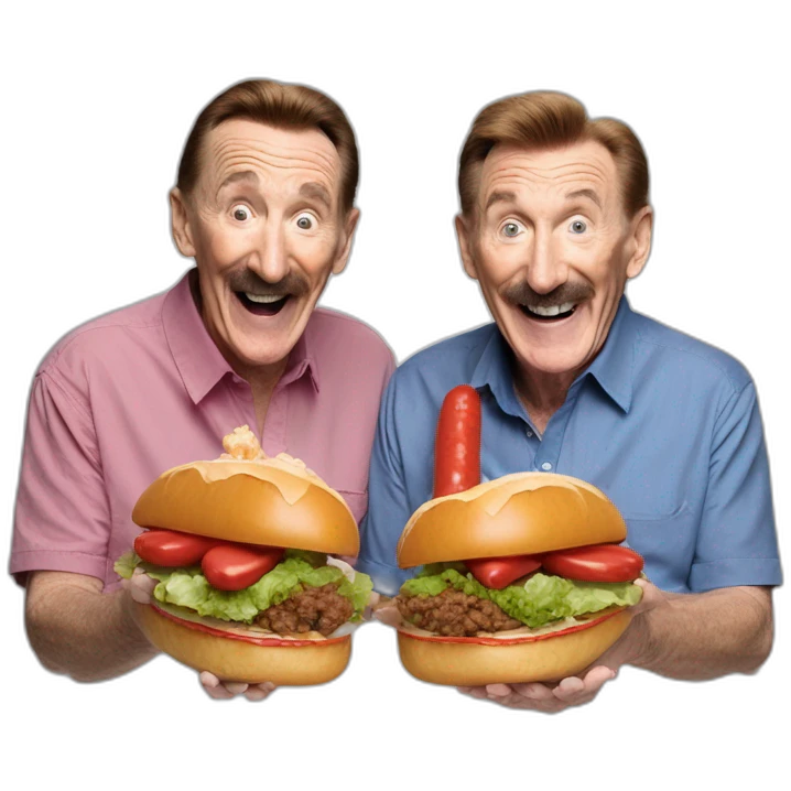 Chuckle Brothers eating the world’s biggest saveloy emoji