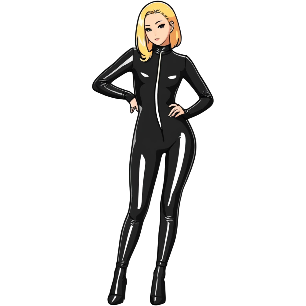 full-length girl wearing a tight latex bodysuit, fashion pose emoji