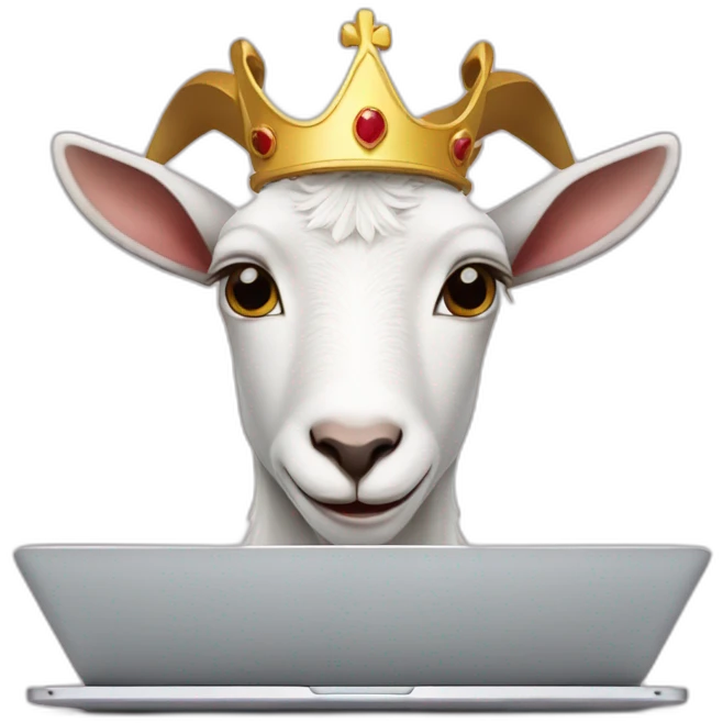 a goat with crown behind the laptop emoji