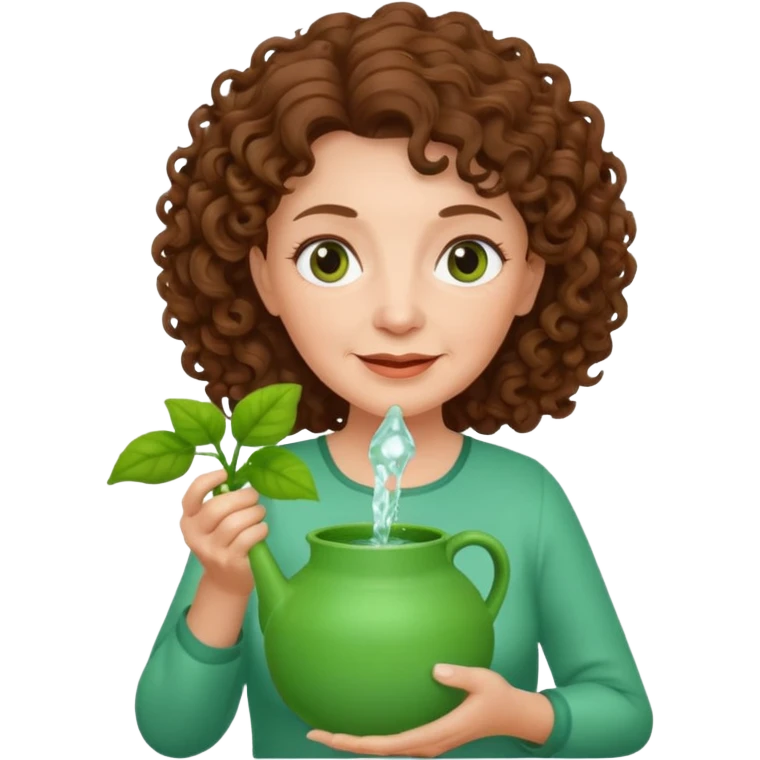 Older female florist – curly hair, holding garden water pot emoji