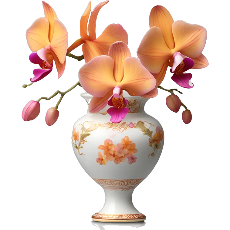 Fine china vase with pink and orange orchids emoji