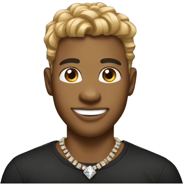 tan male black shirt wearing diamond chain with diamond grillz emoji