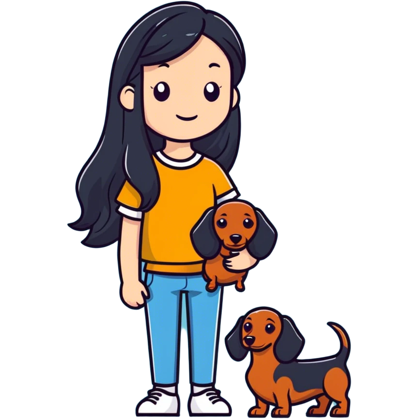 Girl holding a dachshund   emoji
