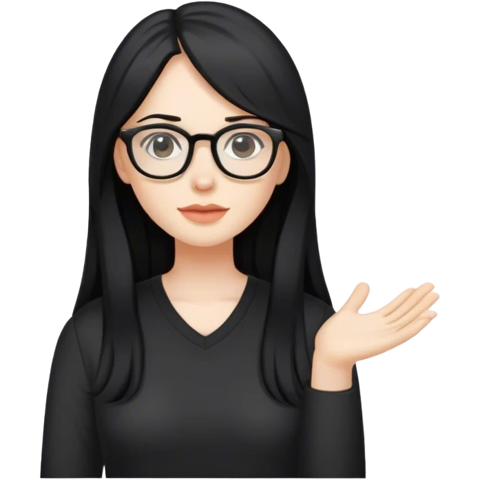 pale woman with long black hair, wearing glasses and black shirt emoji