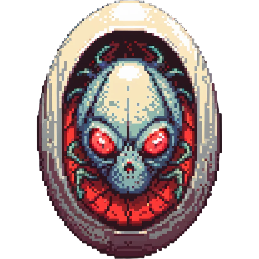 cranial, eye, MRI, SCAN, egg, embryonic, inside of glass egg, alien, eerie, eyes glow red emoji