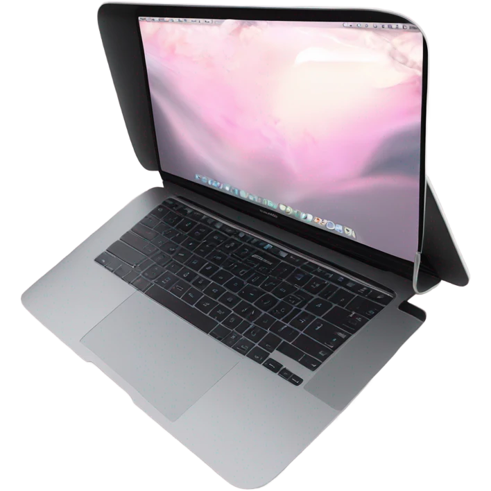 A sleek and modern MacBook Air laptop in a soft pastel pink color, placed on a white background. The Apple logo on the back of the screen is black, contrasting elegantly with the pink finish. The laptop is slightly open, showing a glimpse of the black keyboard and silver edges. The design is minimalist and stylish, reflecting a premium aesthetic. emoji