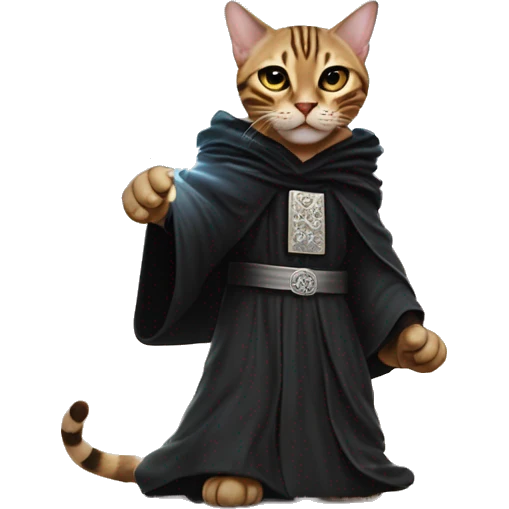 Bengal cat dressed as emperor palpatine unlimited power scene with lightning bolts coming out of its paws emoji