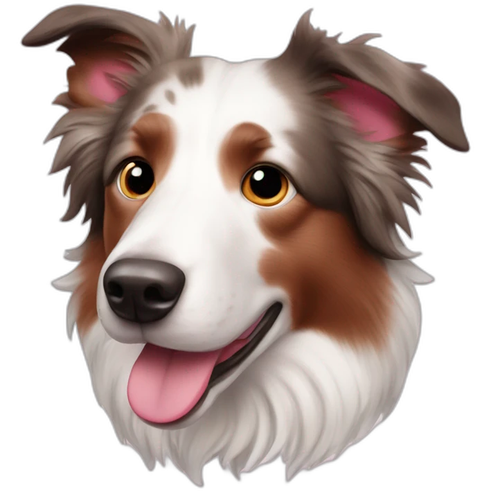 white red merle border collie with light brow spots and blue eyes and pink nose emoji