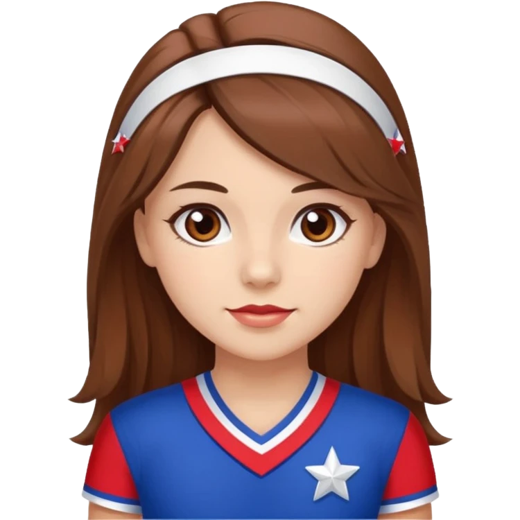 cheerleader in red-blue and white uniform with star like captain america, has brown eyes and brown long hair emoji