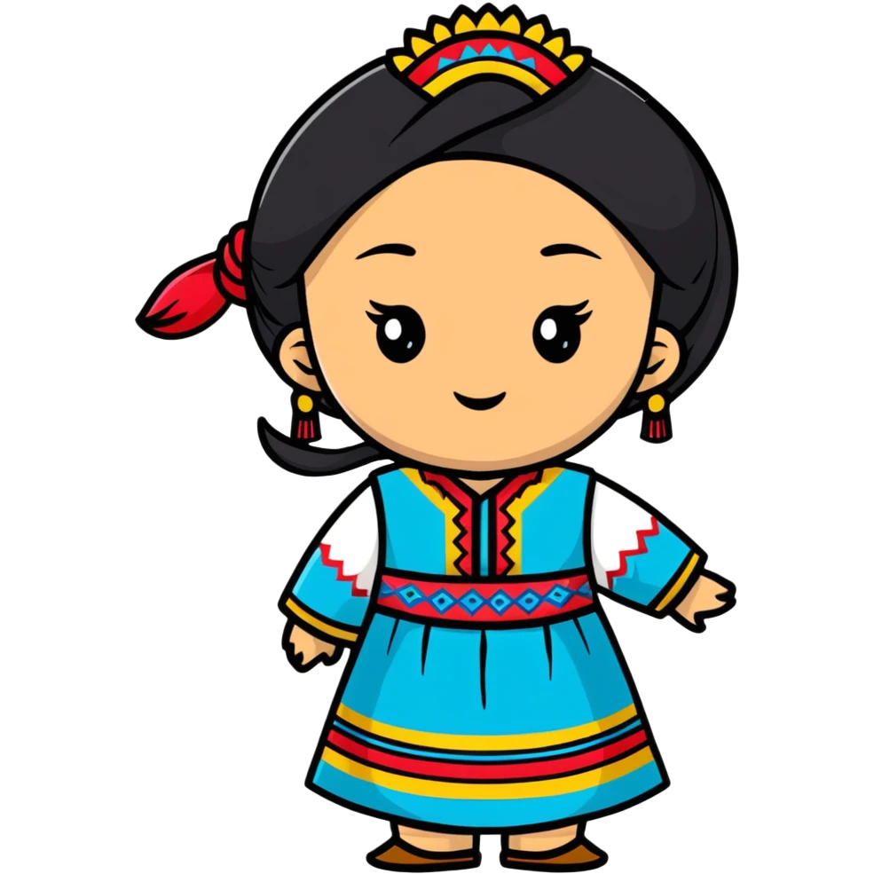 Happy Kazakh girl in colorful traditional dress emoji