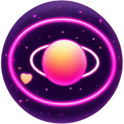 Neon pink planet with glowing rings and hearts  emoji