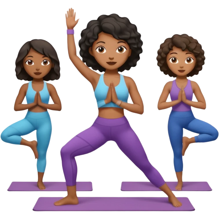 black women doing yoga with short hair wavy cut emoji
