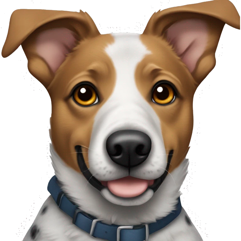 blue heeler mix dog with brown eyes and floppy flopped ears emoji