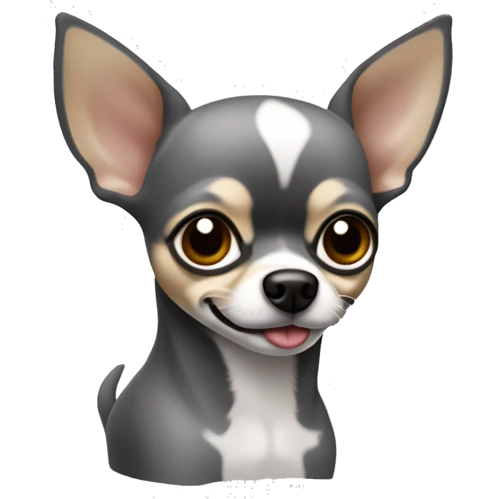 Emoji de un erro chihuahua sonriedo color gris ccon orejas un poco grndesi café  emoji