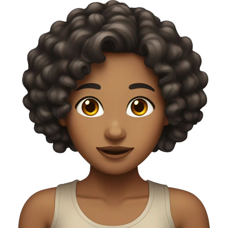 a tan girl with black curly hair and red highlights  emoji