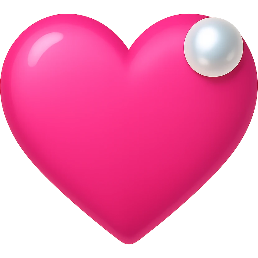 Create a pink heart with a pearl accent in the style of emoji, with no background. The style should resemble apple style emojis with a clean and concise look. emoji