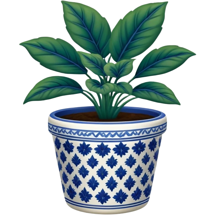 Dark green plant in pot with blue deruta pattern emoji