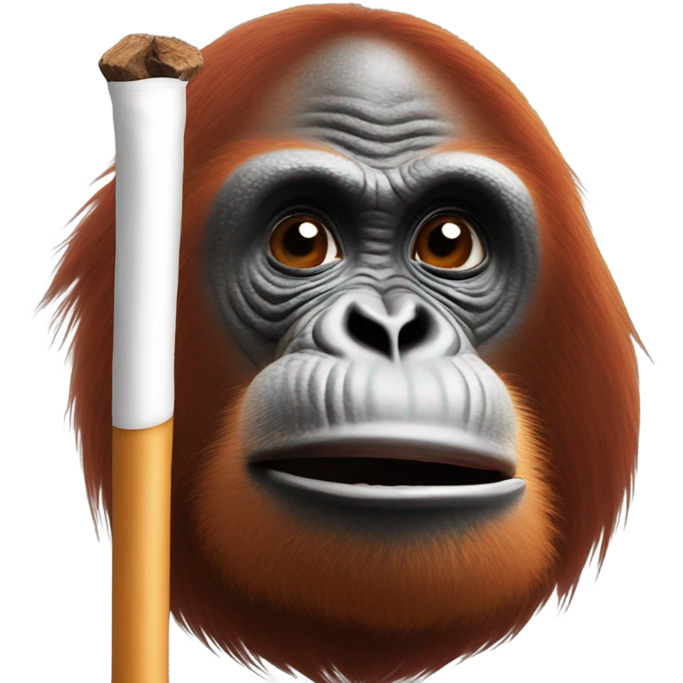 Orangutan with a white stick in mouth with smoke coming off of it emoji