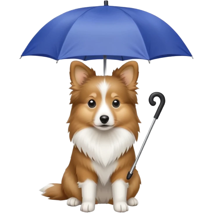 Miniature sheltie dog holding an umbrella emoji