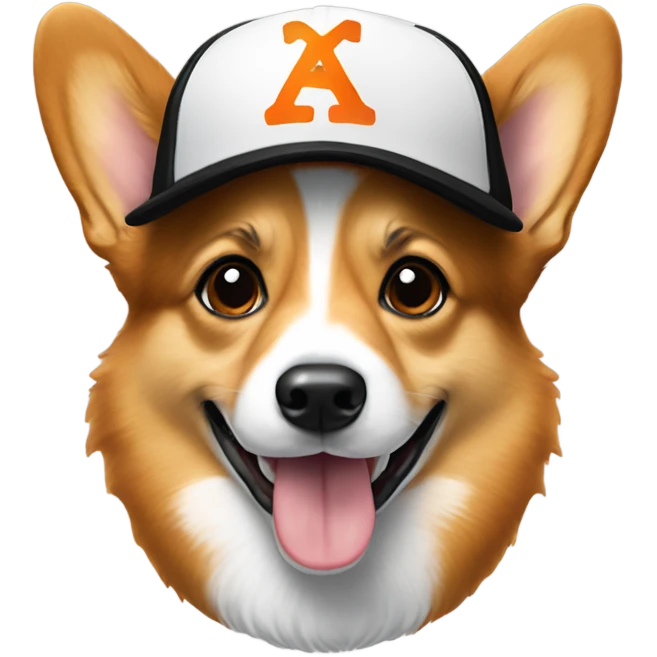 corgi wearing a black baseball hat with a small orange square with white letters "YC" logo emoji