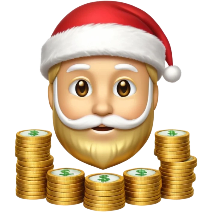 A confident rich emoji face wearing a Santa hat, money stacks, casino vibe, New Year theme, premium 3D emoji style, sharp details, no text, isolated on transparent background emoji