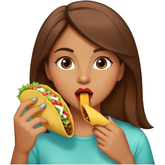 Girl with brown hair licking a taco emoji