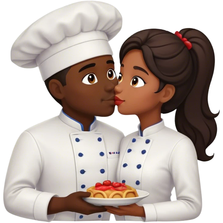 Ragazzo moro chef che si bacia con la sua ragazza mora emoji