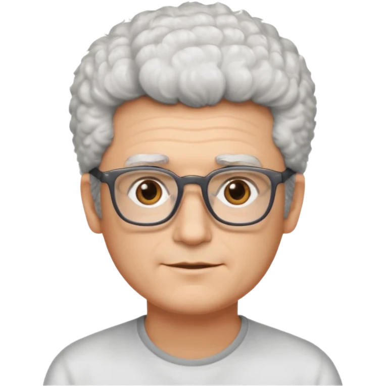 man 50 very short salt and pepper fluffy hair, brown eyes, rectangle glasses  emoji