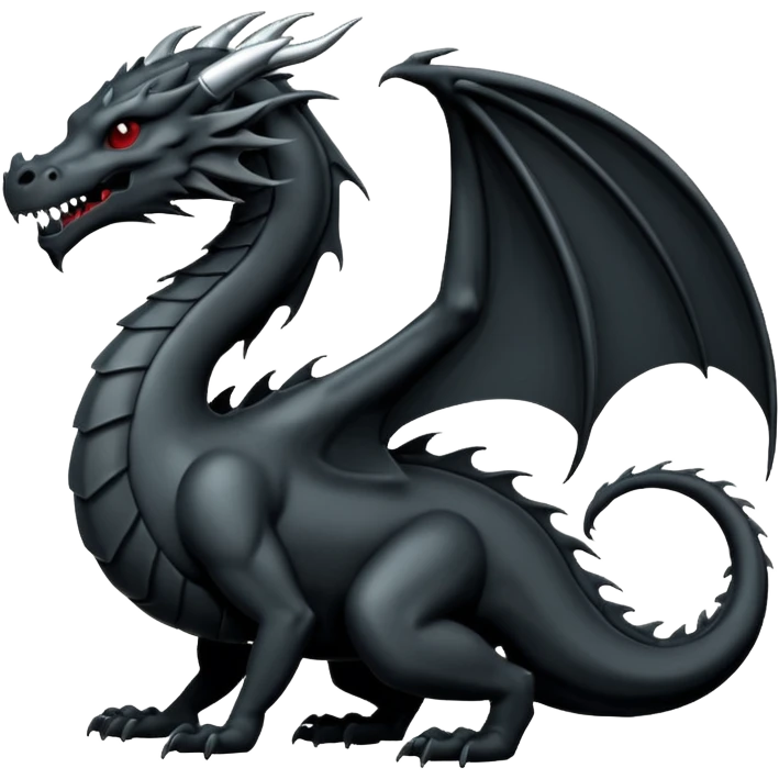 iOS sticker, minimal dragon symbol, monochrome black, dark fantasy emoji