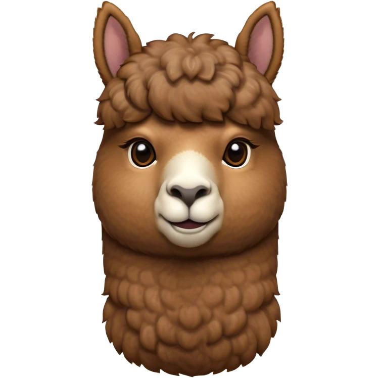 Cinematic Noble Brown Alpaca Portrait Emoji, Poised and regal, with a sturdy, graceful build and a rich, well-groomed brown fleece, deep-set soulful warm eyes, Simplified yet sharp and sophisticated features, highly detailed, glowing with a soft, dignified glow, high shine, intelligent and serene, stylized with an air of pastoral elegance, focused and attentive, soft glowing outline, capturing the essence of a watchful and confident companion, so majestic it feels as though it could stride out of the screen with effortless authority! emoji