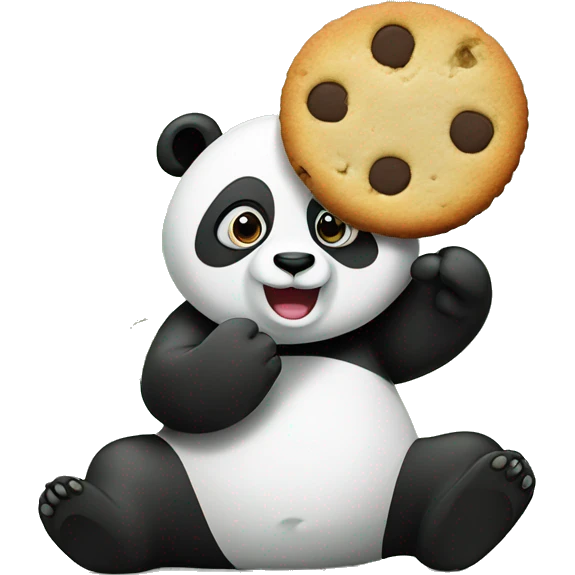 A panda waving hand with a cookieand bamboo in the background emoji