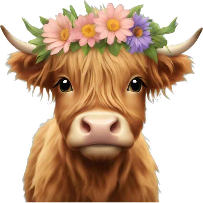 Baby highland cow with flower crown emoji