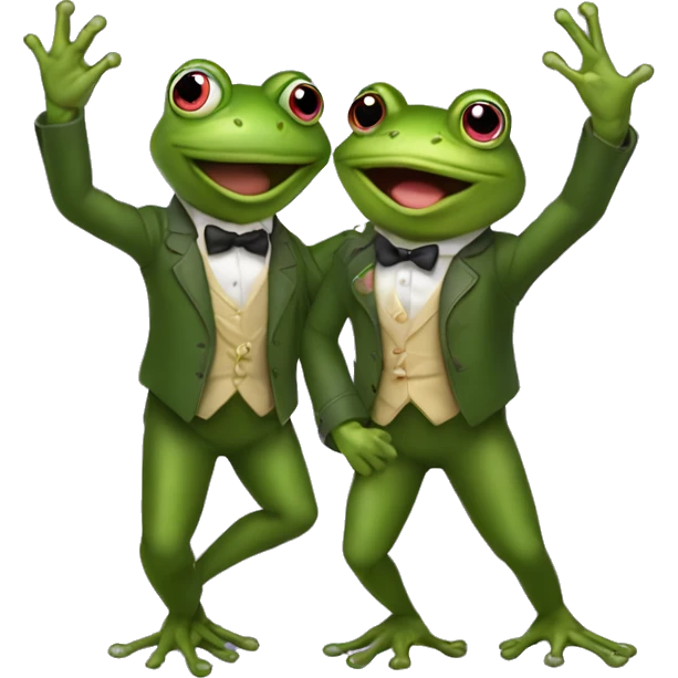 Two frogs, one in front of the other, doing the rose and jack titanic pose emoji