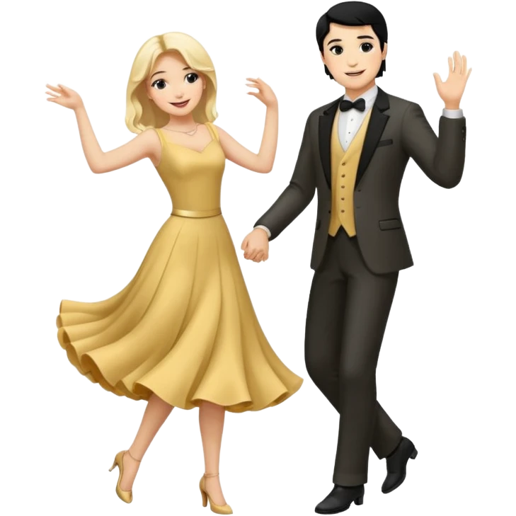 couple dancing full body man black hair woman blonde emoji