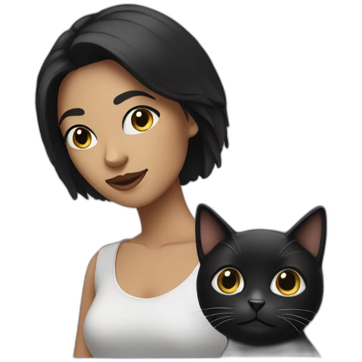 woman with black hair and black and white cat emoji