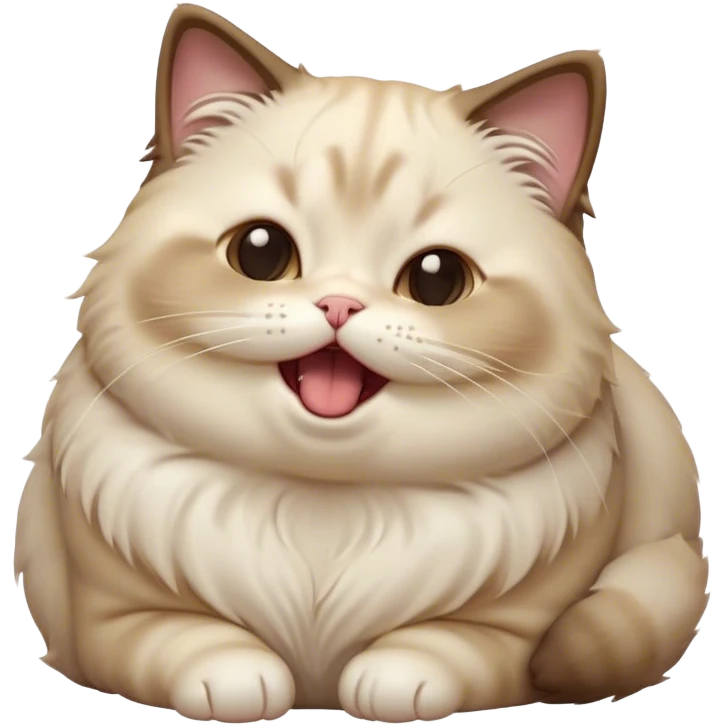 Cinematic Cute Chubby Ragdoll Cat Portrait Emoji, Head tilted playfully and yawning, round and plump body with soft, silky fur in a mix of light and darker points, Simplified yet adorable features, highly detailed, glowing with a warm, friendly glow, high shine, curious yet calm, stylized with a touch of whimsy, bright and endearing, soft glowing outline, capturing the essence of a mischievous yet loving and lazy kitty, so cute it feels like it could stretch out of the screen and cuddle! emoji