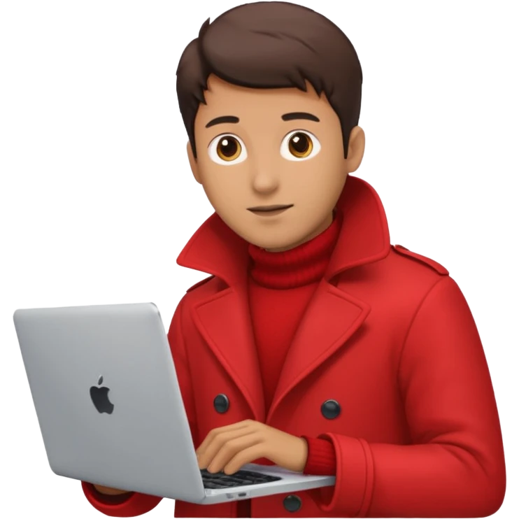 Man in red coat, laptop emoji