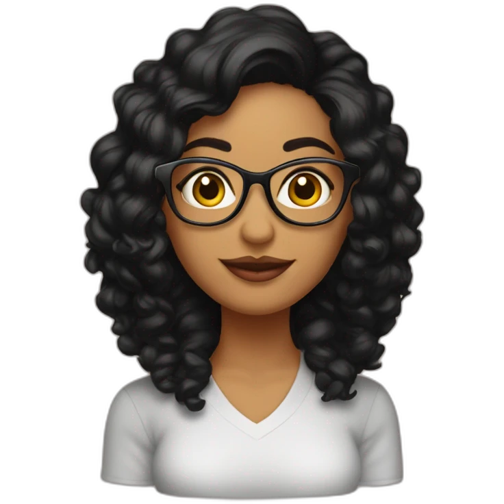 Mujer morena cabello negro liso con lentes emoji