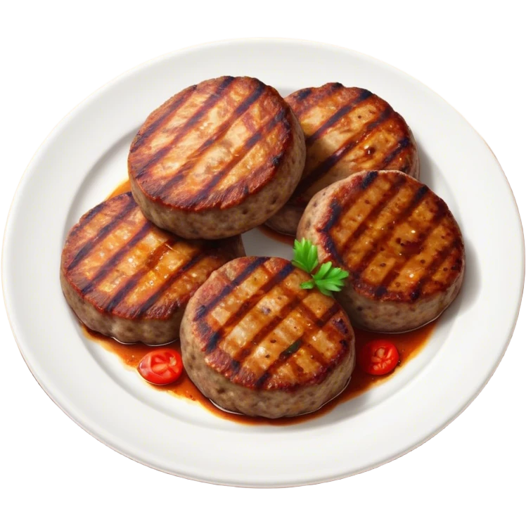 Cinematic Realistic image of Turkish Köfte, presented as perfectly formed, spiced meat patties with detailed textures and subtle grill marks, arranged artfully on a simple plate and illuminated by warm, appetizing lighting that accentuates their savory appeal. emoji