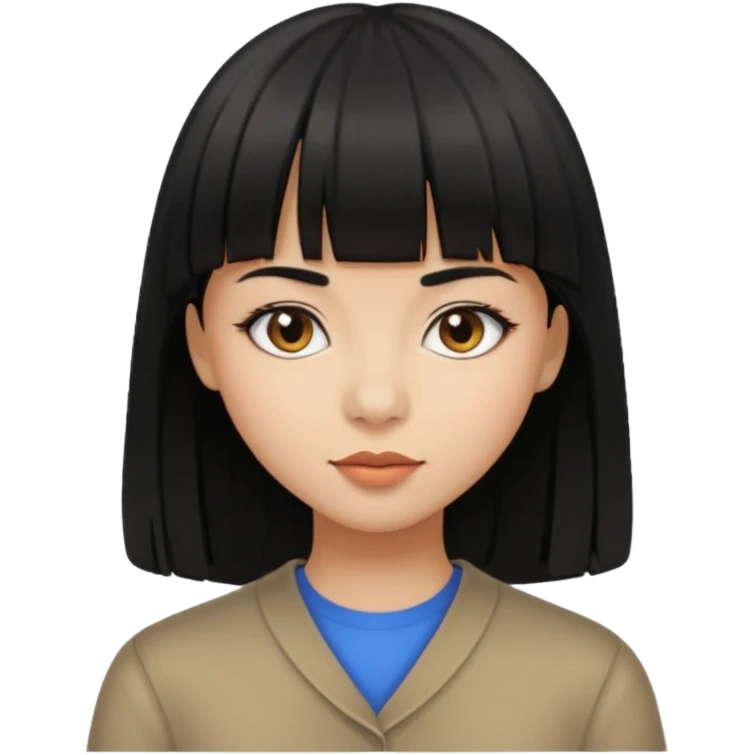 Chica de cabello negro lacio con fleco, nariz un poco ancha  emoji