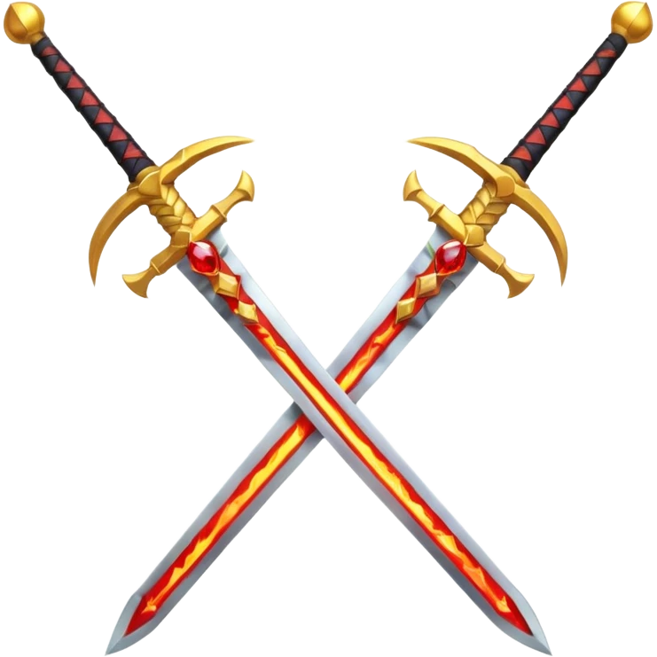 Fully yellow royal two swords crossed fiery with red gems emoji