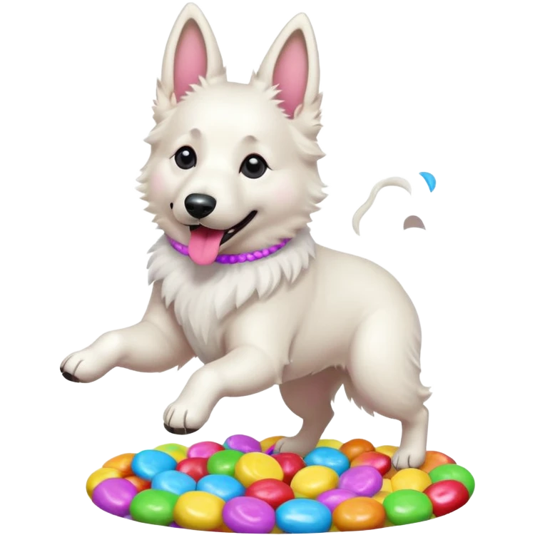 White belgian Shepard Dancing in Candyland emoji