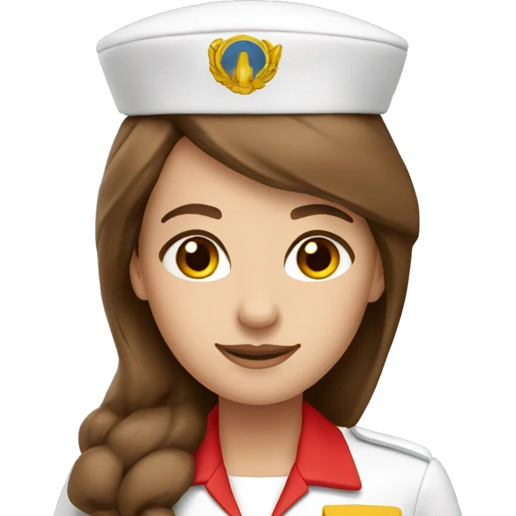 Stewardess in red uniform with long brown hair and brown eyes emoji