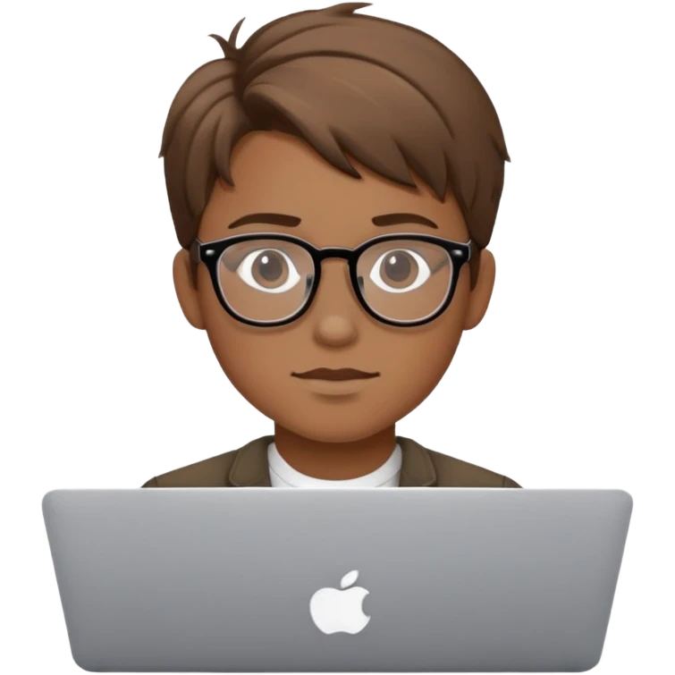 brown balayage college boy with MacBook with glasses emoji