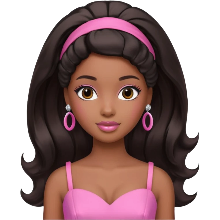 black barbie. half up half down hair, pink dress, super pretty emoji