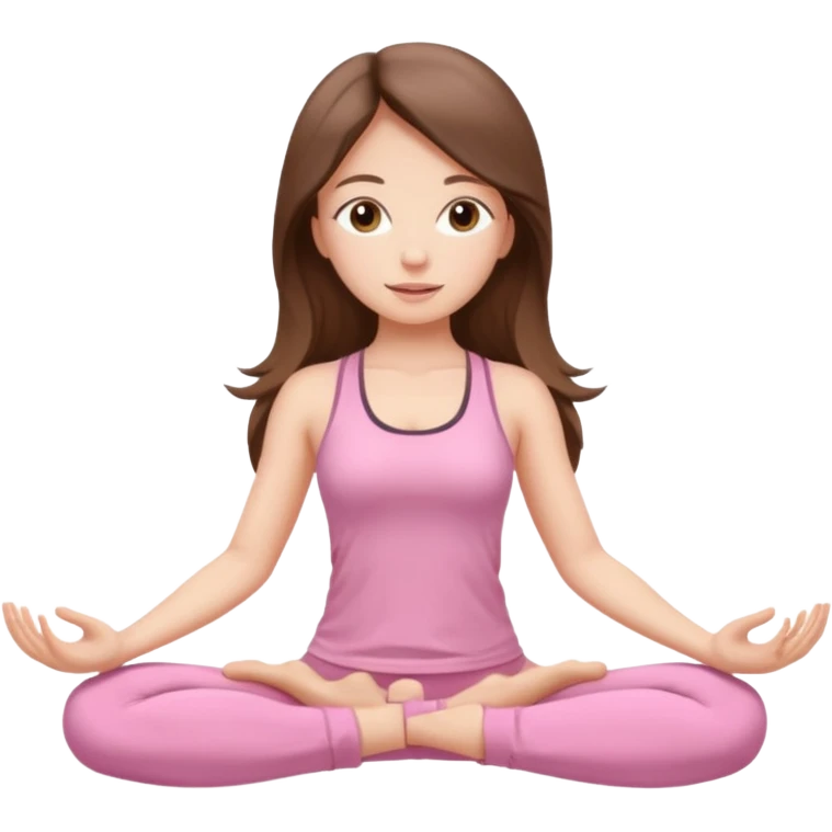 girl with long brunette hair and light brown eyes doing yoga pose wearing light pink clothes emoji