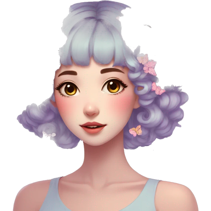 Gorgeous Pastel Anime Style Lady With Butterflies on head aesthetic trending style emoji