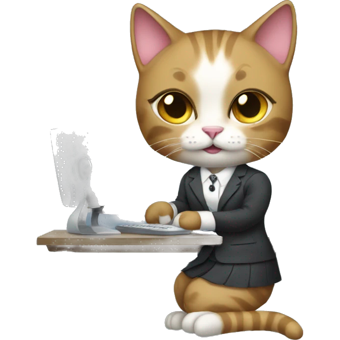  female cat in a dress suit working on a computer emoji