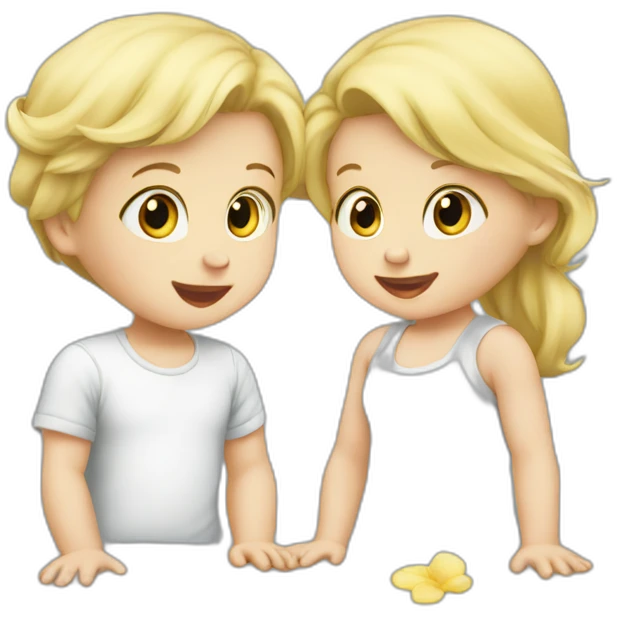 Blond Baby boy and baby girl playing emoji